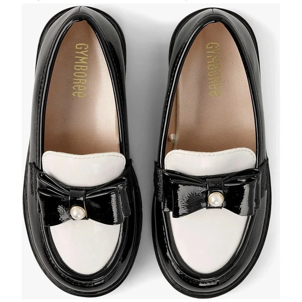 Gymboree Girls Loafers Size 13 Black White Dress Shoes Bow